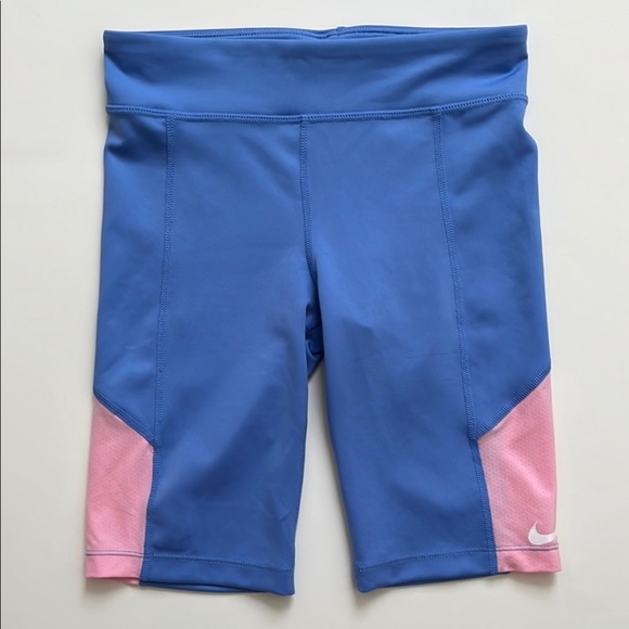 NWOT Girls Nike Dri-Fit Size Medium Blue & Pink Tight Fit Bike Shorts - Picture 2 of 6